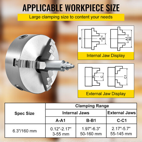 thumbnail image 2 of INTBUYING 6 Inch 3-Jaw Self-Centering Lathe Chuck – K11-160A, Plain Back, Cast Iron, Reversible Jaws 2 of 5