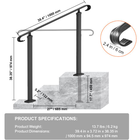 Buy Wrought Iron Handrails For Outdoor Steps - Exterior Hand Rails For Concrete Steps Outside Metal Stair Railing Porch 4 Step