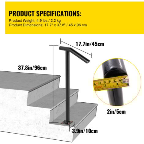 Mophorn Round Metal Handrail, 2 Steps, Outdoor Stair Railing 18L x 38H Inch, Includes Bolt Down Post