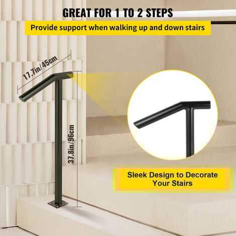 Mophorn Round Metal Handrail, 2 Steps, Outdoor Stair Railing 18L x 38H Inch, Includes Bolt Down Post