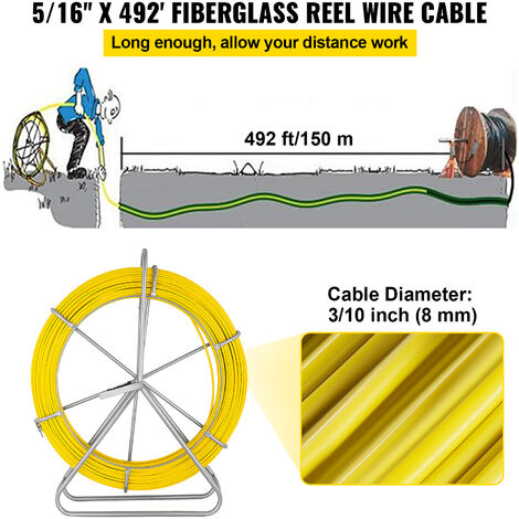 VEVOR Fish Tape 8mm Fishtape Puller 8mmx150m Fiberglass Wire Cable ...