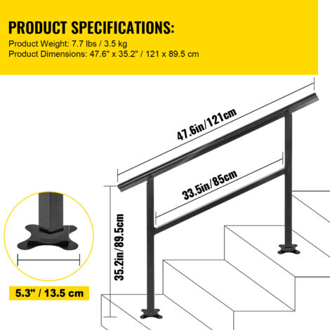 VEVOR Handrail Banister Outdoor Stairs 48X35.5 Inch Outdoor Handrail ...