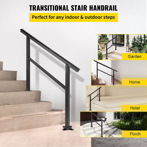 Mophorn Outdoor Handrail Stair Railing 48X35.5 Inch Aluminum Adjustable 0-45 Degrees Black