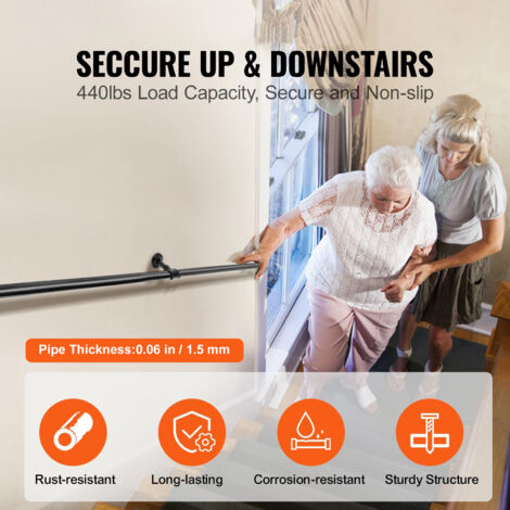 Mophorn 4FT Pipe Stair Handrail, 440LBS Capacity Carbon Steel, Industrial Wall-Mount, Round Corner for Indoor & Outdoor