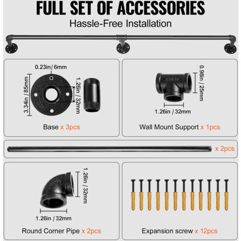 Mophorn 4FT Pipe Stair Handrail, 440LBS Capacity Carbon Steel, Industrial Wall-Mount, Round Corner for Indoor & Outdoor