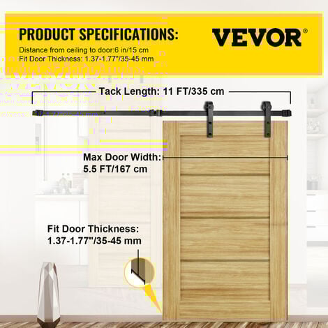 Mophorn 11FT Sliding Barn Door Hardware Kit 330LBS Load-Bearing Carbon Steel Track for 1.57-1.77" Thickness Doors 5.5FT Panel