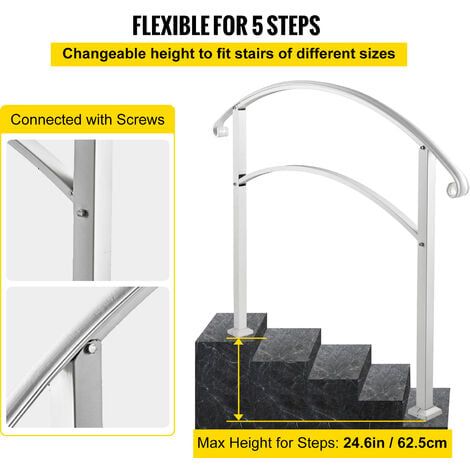 VEVOR 5FT Adjustable Handrail Fits for 4 or 5 Steps Matte White Stair ...