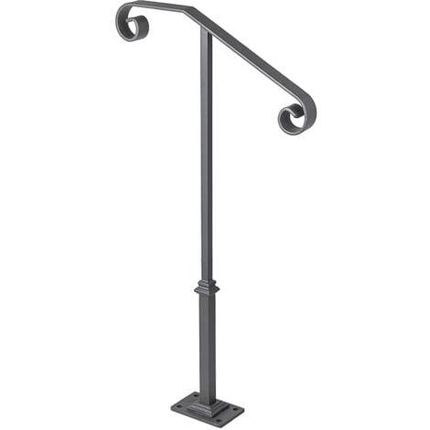 Mophorn Dark Gray Single Post Handrail for 1 or 2 Steps Wrought Iron Rail Stairs Outdoors
