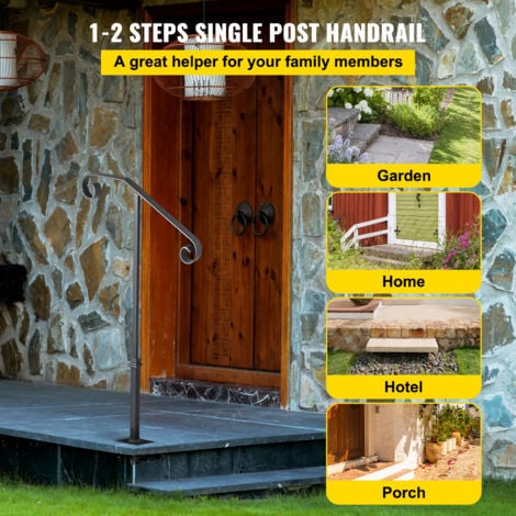 Mophorn Dark Gray Single Post Handrail for 1 or 2 Steps Wrought Iron Rail Stairs Outdoors