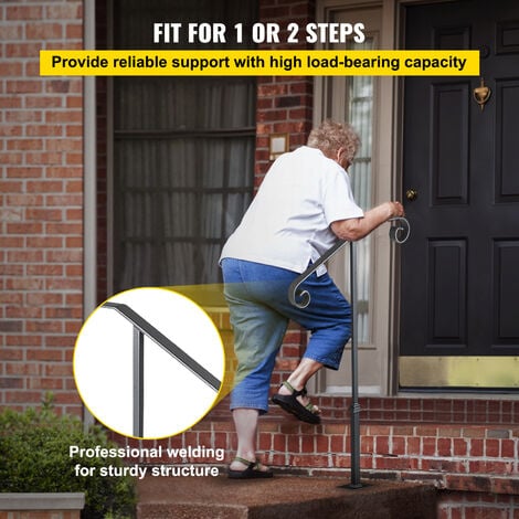 Mophorn Dark Gray Single Post Handrail for 1 or 2 Steps Wrought Iron Rail Stairs Outdoors