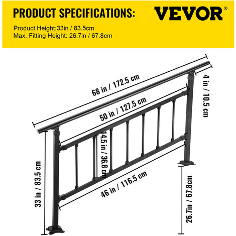 VEVOR Outdoor Stair Railing, Fits for 1-4 Steps Transitional Wrought ...