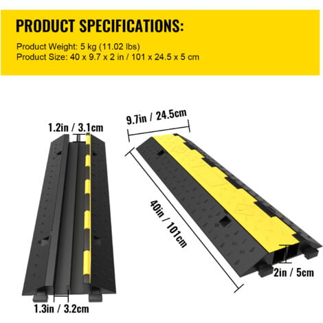 VEVOR Cable Protector Ramp, 5 Packs 2 Channels Speed Bump Hump, Rubber ...