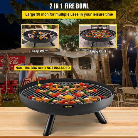 thumbnail image 2 of 23 Inch Steel Wood-Burning Fire Pit With Grill & Cover - Outdoor Fire Bowl For Patio & Backyard 2 of 10