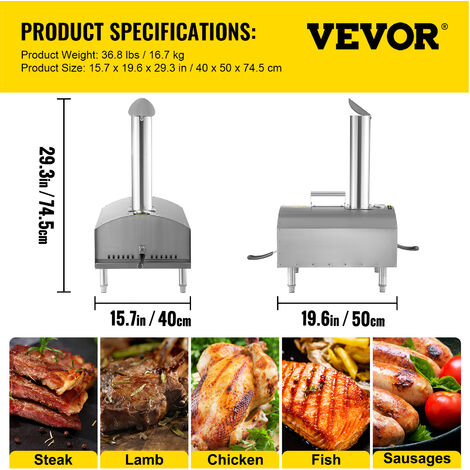 VEVOR Outdoor Pizza Oven 12" Portable Pizza Oven Pizza Maker with Foldable Legs Stainless Steel Wood Fired Pizza Oven with Complete Accessories for Outdoor Cooking