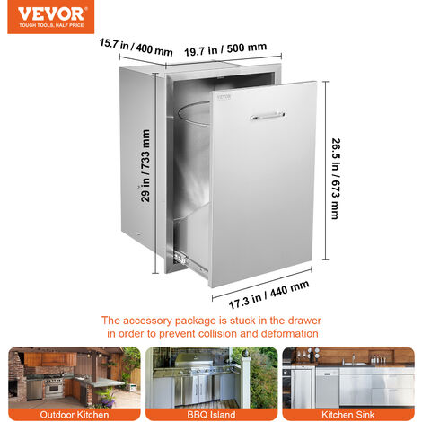 VEVOR Pull Out Trash Drawer 19.7W x 26.5H Inch Outdoor Kitchen