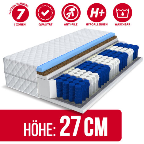 Matratze TITAN MAX 9 Zonen 180x200 Premium Hybrid FOAM 27 cm Taschenfederkern KOKOS H2 H3