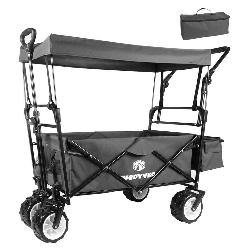 Carrito de Jardín Plegable Con Protector solar extraíble, Carrito de Playa Plegable Carga del Vehículo de Transporte 150 Kg-Gris