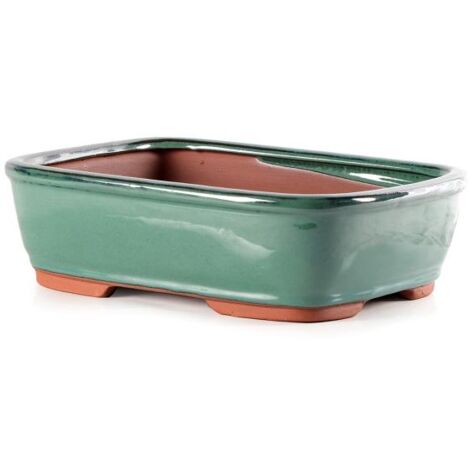 Vaso per bonsai rettangolare in gres smaltato blu 27,5x18x10,5 cm - ZM005b