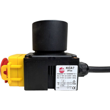 KEDU KOA7 Schalter Stecker Kombination 230V 16A mit Not-Aus-Funktion und 4-adrigem Anschlusskabeln