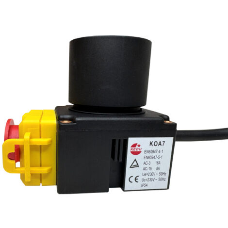 KOA7 Combi-stekkerschakelaar, 250 V, 50 Hz, 3-fasen, machineschakelaar met faseschakelaar, noodklep en 60 cm kabel, compatibel met KEDU KOA7