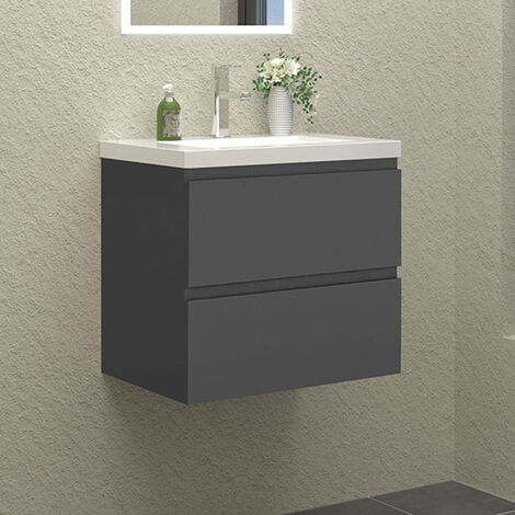 Wall Hung Bathroom Vanity Unit with Basin Storage Cabinets Flat Pack - 600mm Matt Grey