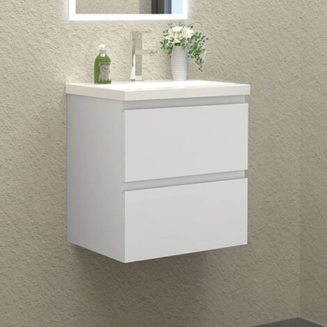 Wall Hung Bathroom Vanity Unit with Basin Storage Cabinets Flat Pack - 500mm Matt White