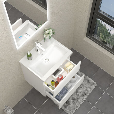 Wall Hung Bathroom Vanity Unit with Basin Storage Cabinets Flat Pack - 500mm Matt White