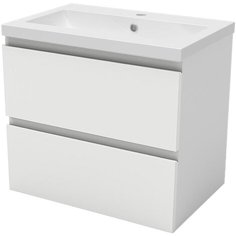Wall Mounted Bathroom Vanity Unit with Basin White 2 Soft Close Drawers Bathroom Suite with Vanity Unit - 600mm Matt White (Type B)
