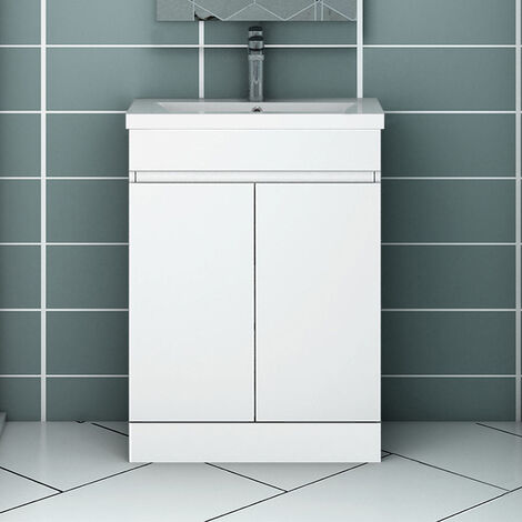 Floor Standing Bathroom Vanity Unit with Basin Storage Cabinets Flat Pack - 500mm Gloss White (1/5)