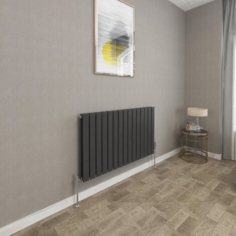 600x1020mm Black Double Flat Panel Radiator Horizontal Modern Central Heating Radiators