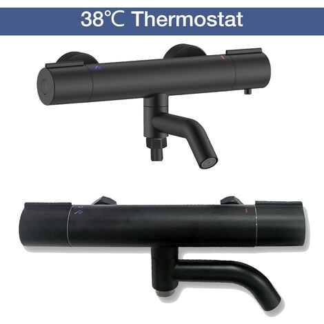 SKY Bathroom Wall Mounted Thermostatic Shower Mixer Tap Twin Head- Matte Black