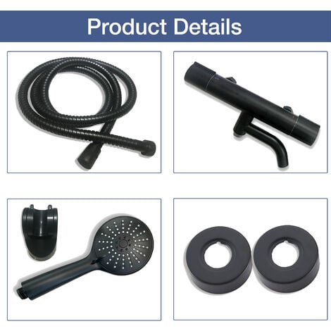 SKY Bathroom Wall Mounted Thermostatic Shower Mixer Tap Twin Head- Matte Black