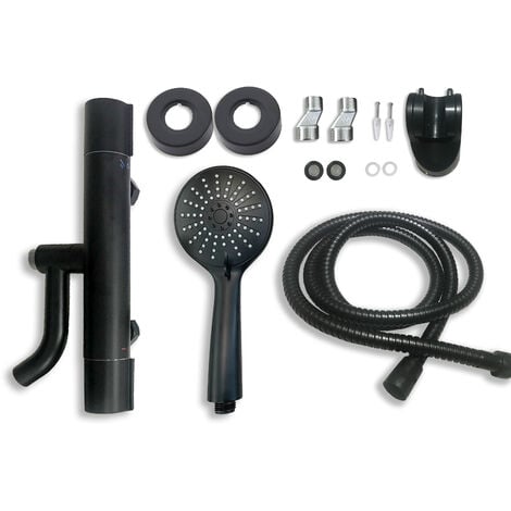 SKY Bathroom Wall Mounted Thermostatic Shower Mixer Tap Twin Head- Matte Black