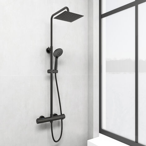 SKY Bathroom Wall Mounted Square Matte Black Thermostatic Shower Mixer - Matte Black