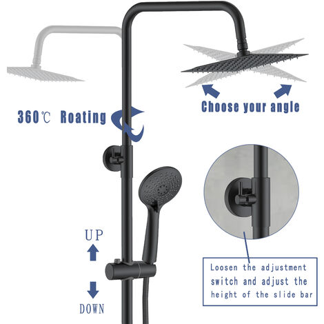 SKY Bathroom Wall Mounted Square Matte Black Thermostatic Shower Mixer - Matte Black