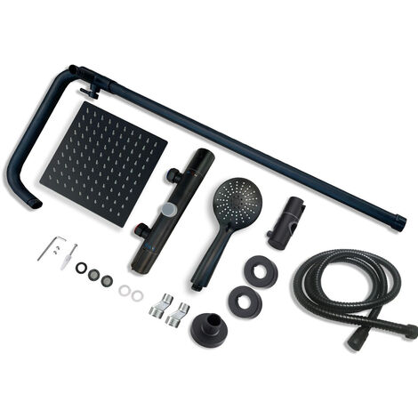 SKY Bathroom Wall Mounted Square Matte Black Thermostatic Shower Mixer - Matte Black