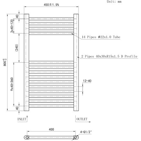 SKY Bathroom  800x450mm(HxW)Matte Black Straight Central Heating Towel Rail Heating Towel Radiator
