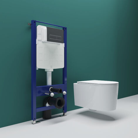 SKY Bathroom 1.14M Concealed Cistern Frame Match Rimless Wall Hung Toilet Set