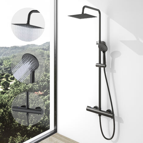 SKY Bathroom Wall Mounted Thermostatic Shower Mixer - Matte Black