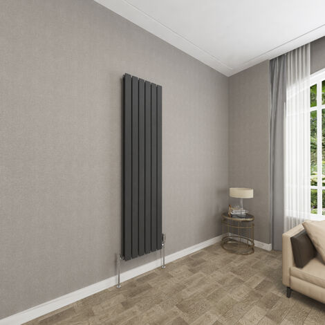 SKY Bathroom 1600x408mm Black Double Flat Panel Radiator Vertical Central Heating Rad (1/5)