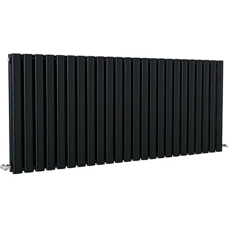 SKY Bathroom Oval Column Radiator Horizontal 600x1416mm Double Black