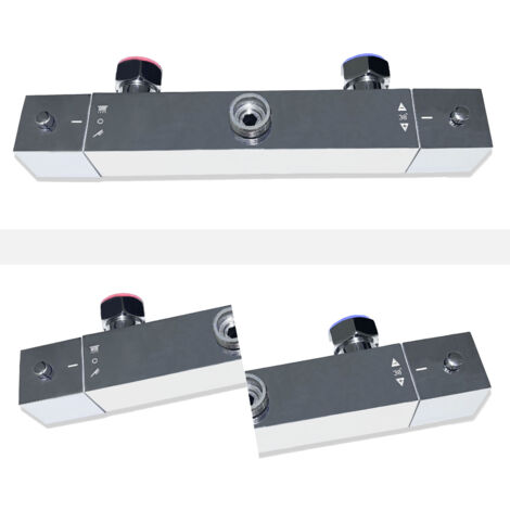 SKY Bathroom Chrome Exposed Twin Head Mixer Shower and Thermostatic Square Bar Set