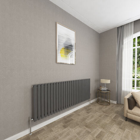 SKY Bathroom 600x1593mm Anthracite Single Oval Column Radiator Horizontal Central Heating Rad
