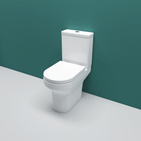 Bathroom Ceramic White Rimless Round Close Coupled Toilet Soft Close Seat WC Pan