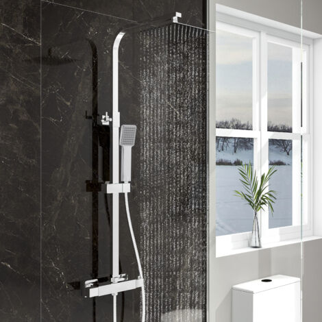 SKY Bathroom Exposed Square Thermostatic Mixer Shower Set With Shower Head and Handheld (1/5)