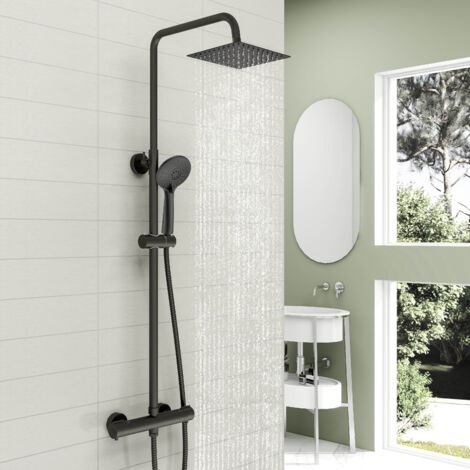 SKY Bathroom Shower Mixer Thermostatic Set Twin Head Matte Black Square Exposed Valve