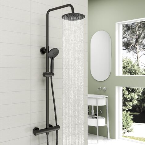 SKY Bathroom Round Thermostatic Exposed Shower Mixer Twin Head Set Black