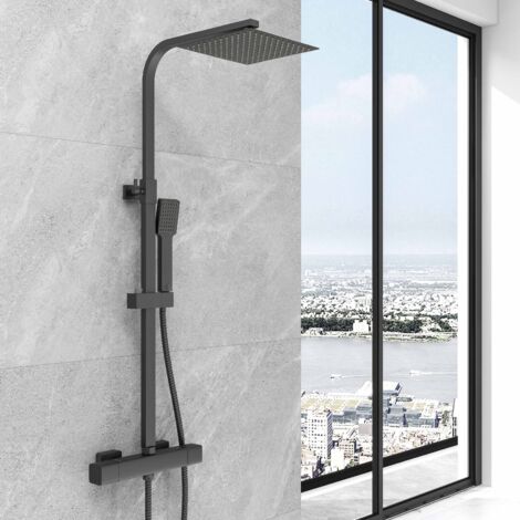 SKY Bathroom 250mm Square Exposed Thermostatic Mixer Shower Set Black