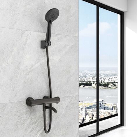 SKY Bathroom Wall Mounted Thermostatic Shower Mixer Tap - Matte Black