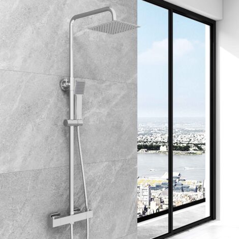 SKY Bathroom Chrome Square Wall-mount Rainfall Shower Head Set Thermostatic